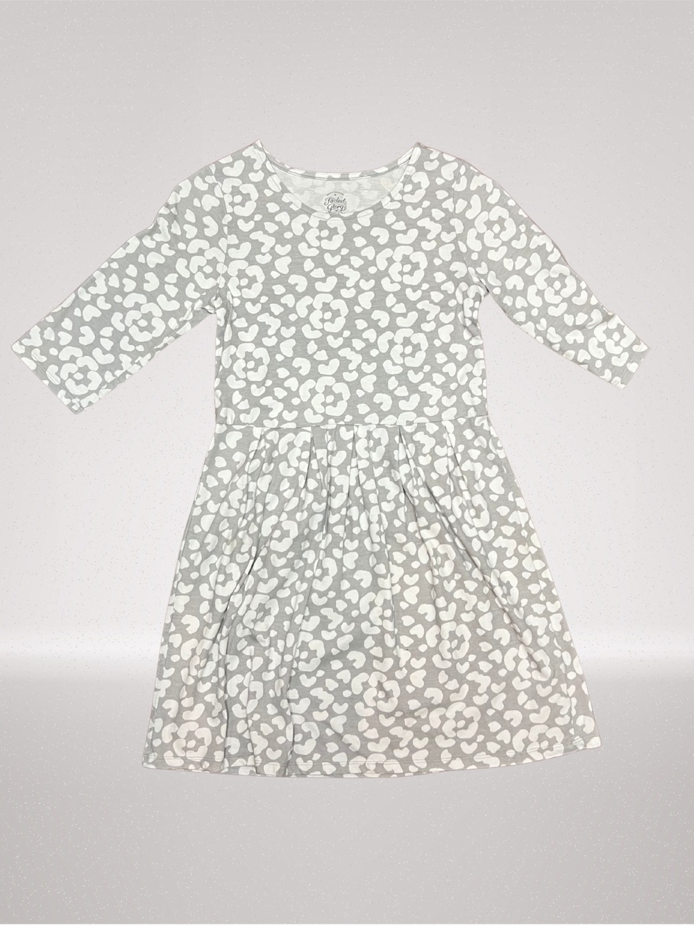 Faded Glory Girls XL 14/16 Gray White Leopard Print 3/4 Sleeve Dress